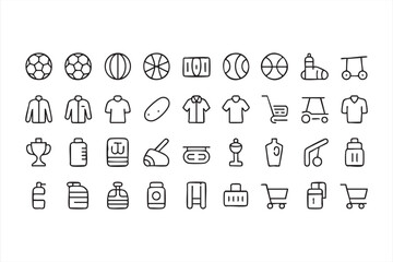 Minimalist sports equipment icons for athletic and outdoor activity design
