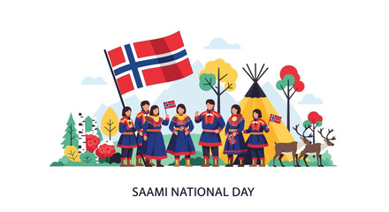 Saami National Day Indigenous People Celebration with Norwegian Flag