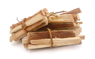 Stack of firewood on white