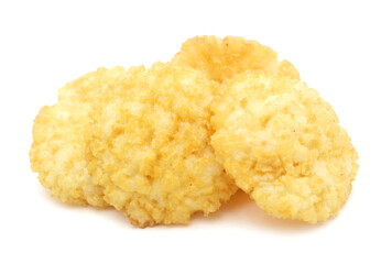 Fried crispy chicken nuggets on white background. Fried chicken nuggets isolated on white background