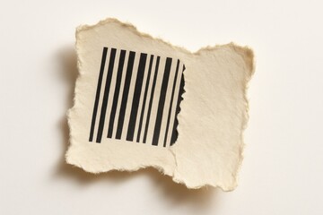 A torn piece of textured paper with a printed black barcode, set against a neutral backdrop