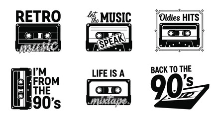 Retro music cassette tapes collection vector design illustration