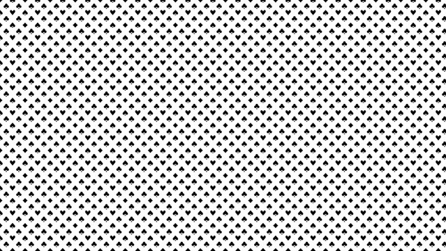 Repeating pattern of black card suits on a white background forming a uniform distribution design