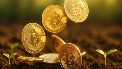 Golden coins represent finance and innovation, driving growth in cryptocurrency and sustainable investment within climate conscious economy - Powered by Adobe
