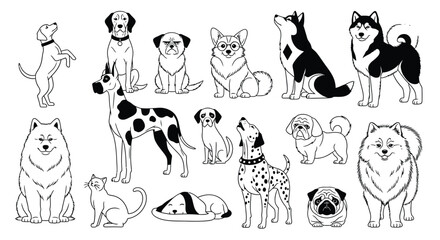 Fototapeta premium Dog breeds illustration collection cute dogs vector art design set