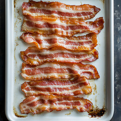 A row of 8 strips of uncooked bacon