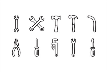 Modern line art toolkit icons for instructional content and technical UI design