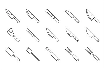 Minimalist chef knife and cutlery icon set for culinary branding and menus