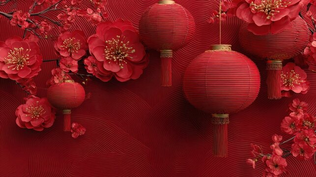 chinese new year festive background with red decoration 2026