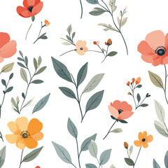 Vintage floral seamless pattern with delicate watercolor flowers, vector illustration 