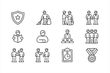 Social support and volunteer symbol set for community programs and group engagement