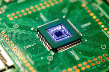 Advanced Microchip Technology on Green Circuit Board