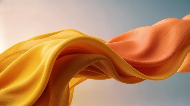 Abstract yellow and orange textured fabric flowing in the air 