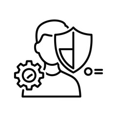 Line icon representing user security, protection, setting, and quality control isolated on