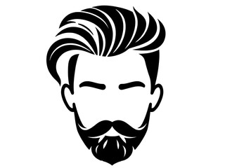 Stylish Male Head with Modern Hairstyle and Moustache