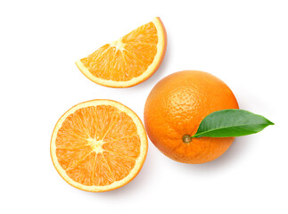 Top view of orange fruit on white.