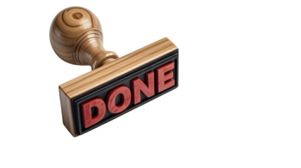 A wooden stamp with the word done stamped for approval