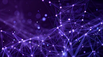 A vibrant purple abstract background with a network of connected nodes and lines, suggesting data or connection. Soft bokeh creates depth - Powered by Adobe