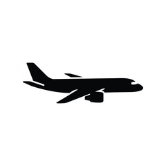 Solid black silhouette airplane icon on white background