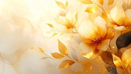 Elegant floral background with gilded leaves botanical gold art wallpaper design.