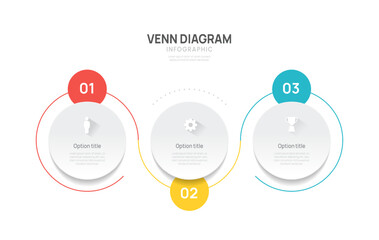 Venn diagram business infographic circle chart template 3 steps options, presentation with elements vector illustration.