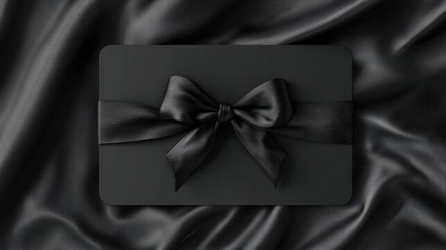 black gift card design with black ribbon and copy space discount event concept template 2026