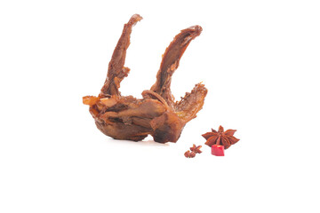 Obraz premium Spicy Marinated Roasted Duck with Star Anise and Spices on White Background