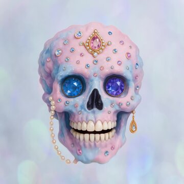 Whimsical jeweled pastel skull animation isolated asset, transparent 4K video, alpha channel, ProRes 4444