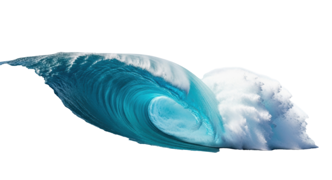 A monumental, deep cerulean blue ocean wave with turquoise undertones crests into a pristine, symmetrical barrel, white foamy spray erupting. Low eye-level perspective from dark blue rippling water