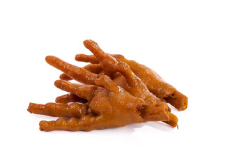 Spicy Marinated Chicken Feet Claws Asian Food Delicacy White Background