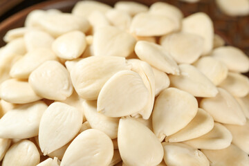 Peeled Blanched Almonds in Wooden Bowl - Healthy Nuts for Cooking and Snacking