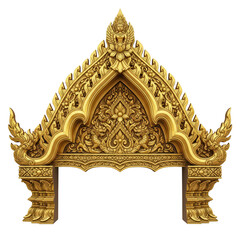 Fototapeta premium Gilded Temple Gable Ornament, Elaborate South Asian Decorative Pediment For Design And Historical Use