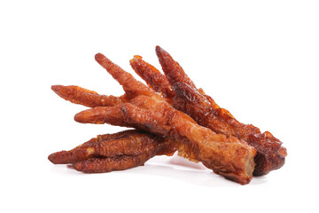 Golden Crispy Chicken Feet Claws Asian Snack Food White Background
