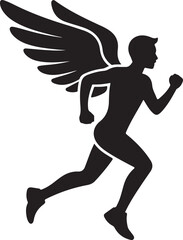 Winged runner silhouette icon for sports and speed