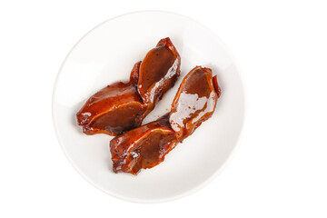 Spicy Glazed Duck Gizzards on White Plate - Traditional Asian Cuisine Delicacy