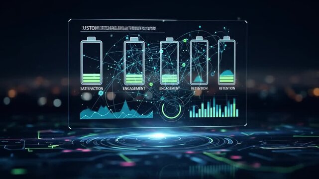 Digital interface displaying battery charging status and energy data analytics on a futuristic technology dashboard - Powered by Adobe