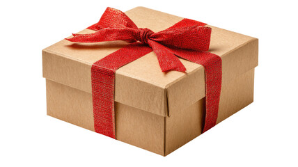 Fototapeta premium Red gift box with a golden ribbon and bow, perfect for Christmas, birthday, or Valentine's Day celebrations, isolated on a white background