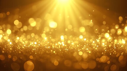A radiant cascade of golden light, shimmering bokeh, and sparkling particles creates a dazzling glow.