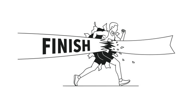 Dynamic runner bursts through finish line tape, a triumphant moment symbolizing ambition, success, and peak performance in sports competition