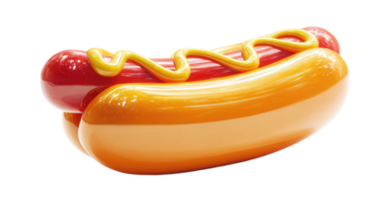 Delicious grilled meat sausage hot dog with mustard on a bun, isolated on a white background as a fast food snack or meal