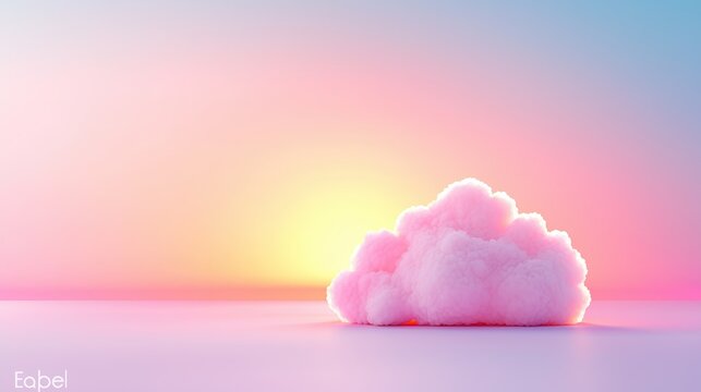 Cloud with a light diffusion effect glowing against a pastel sunrise background.