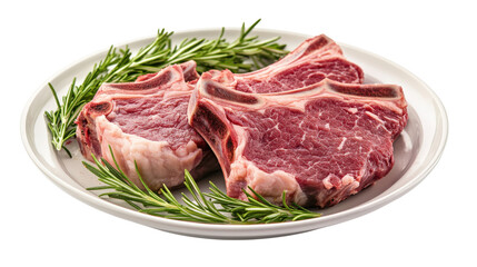 Fototapeta premium Raw Beef Ribs with Rosemary Sprigs isolated on a transparent background