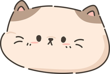 Cute cartoon brown chubby cat face illustration