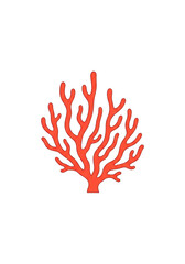 Obraz premium Solitary red-orange branch coral in a flat design illustration, organic and multi-branched, against a transparent background with copy space, concept of marine purity and vitality