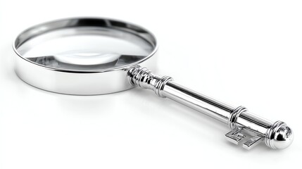 A shiny magnifying glass on a white background, perfect for investigations and discoveries.