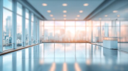 A light blurred background. The lobby of an office or medical facility with panoramic windows and a place for text. Medical. High quality
