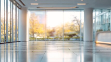 A light blurred background. The lobby of an office or medical facility with panoramic windows and a place for text. Medical. High quality