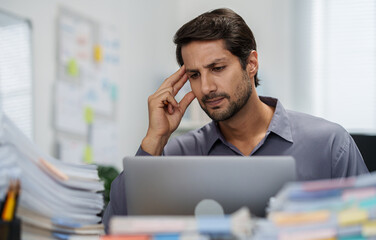 Worried and Frustrated Office Man Under Severe Overwork and Anxiety Facing Stressful Mistakes and...