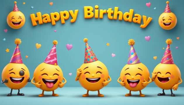 Happy birthday emoji party hat smile laugh cute joyful celebration
