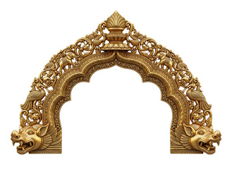 Gilded Ornate Arch With Sculpted Details, Traditional Indian Temple Carving For Cultural And Editorial Use